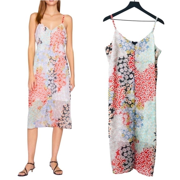 New! Sanctuary Patchwork Boho Floral Daisies Slip Midi Dress - Picture 1 of 12